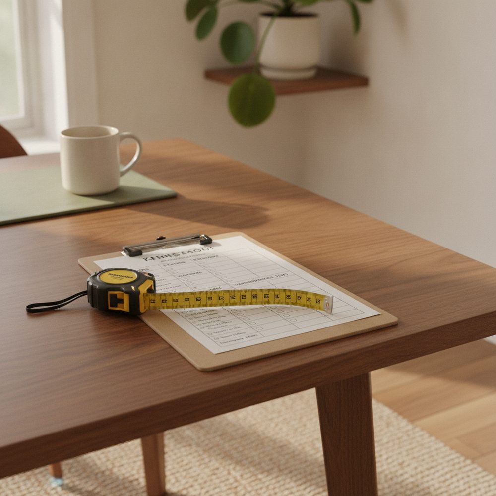 A room-by-room home safety assessment checklist on a kitchen table